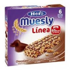 HERO MUESLY LINEA Barritas de cereales con chocolate con leche 6 unidades estuche 120 grs